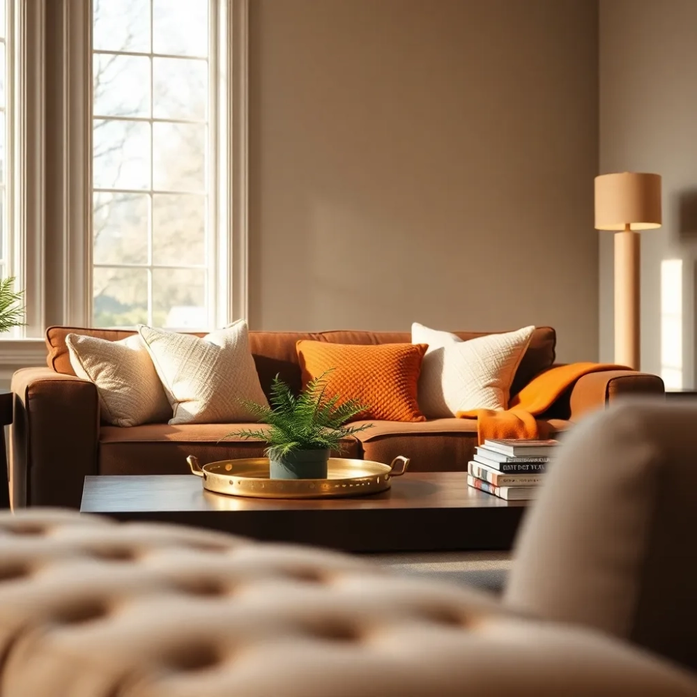 Brązowy salon jakie dodatki